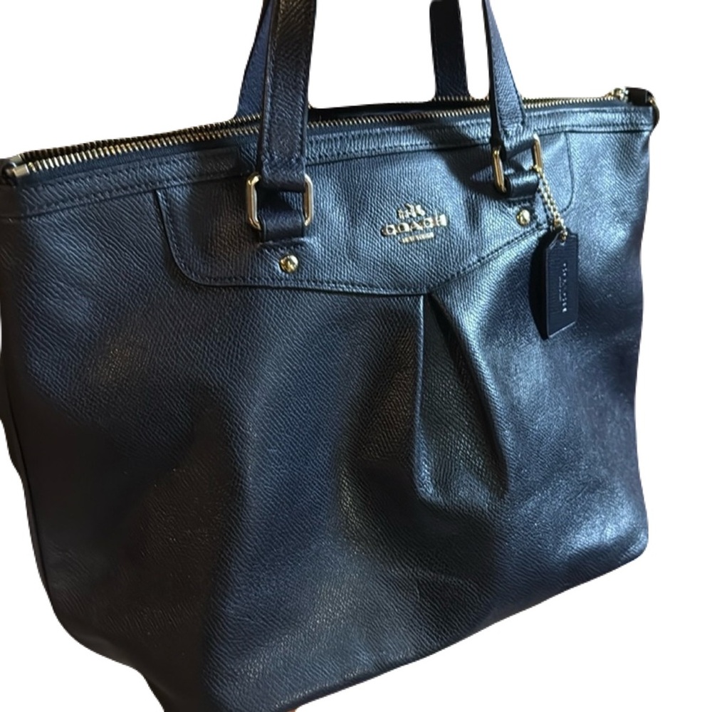 Coach Pleated Leather Tote Navy Blue - Picture 12 of 12